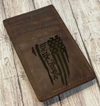 Engraved leather men’s money clip wallet