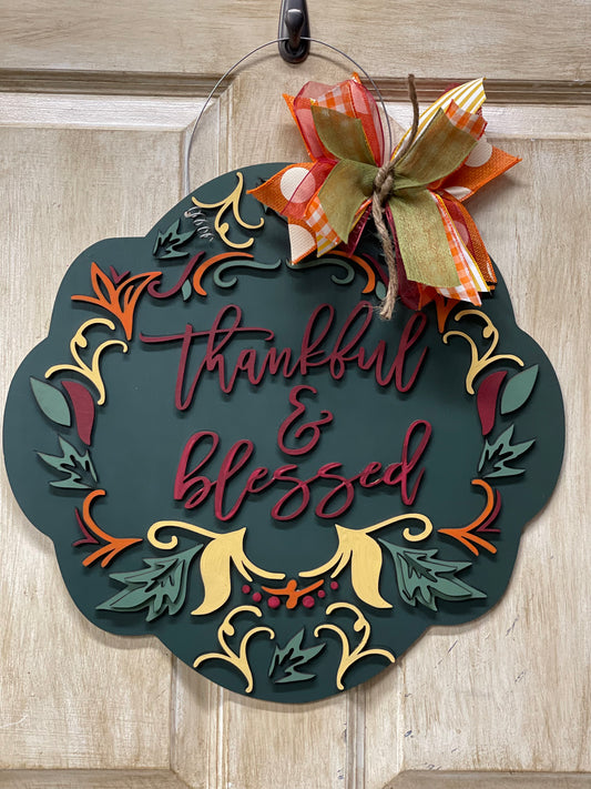 3D thankful & blessed Fall door hanger