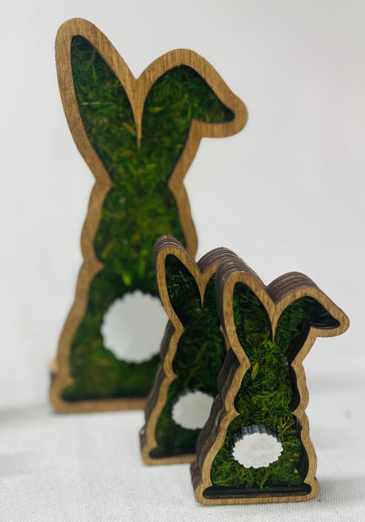 EASTER wood stained & moss bunny shelf sitter