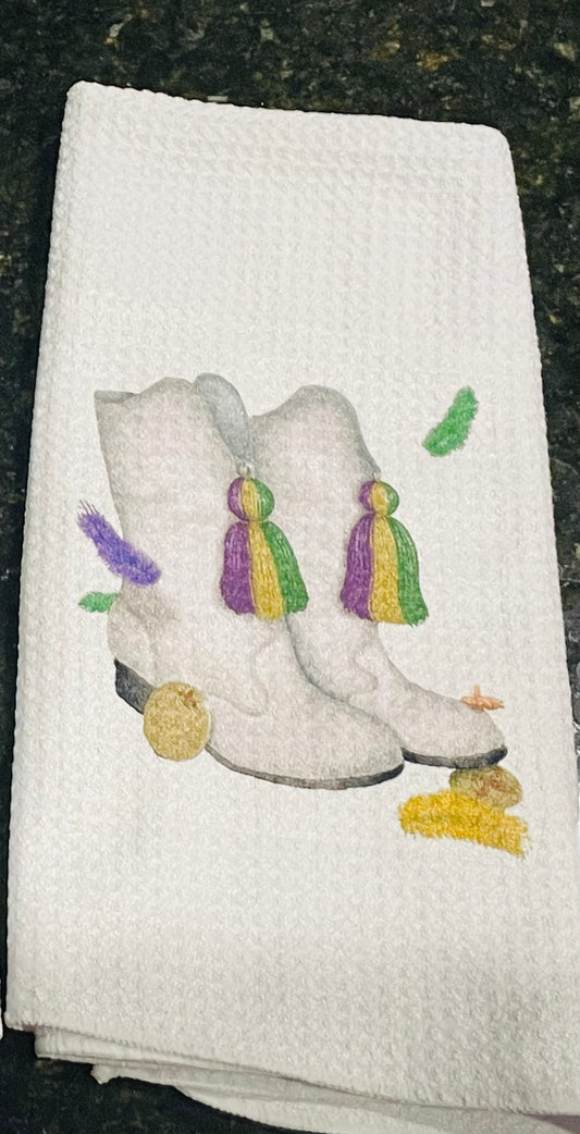 Mardi Gras waffle weave tea towel