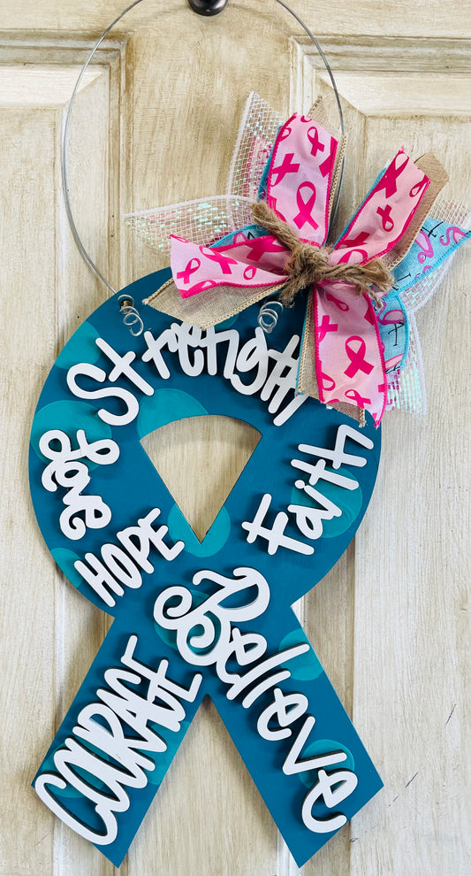 3D Cancer ribbon door hanger