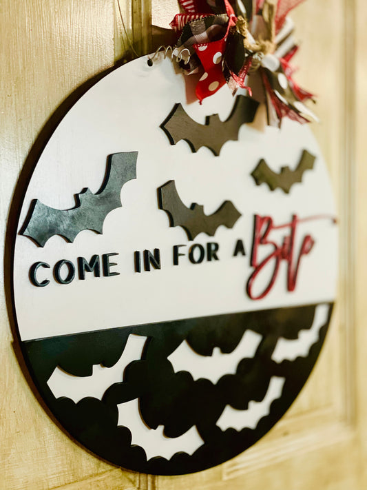 3D Halloween bats “come in for a bite” sign