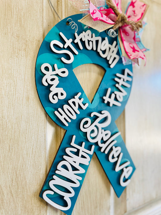 3D Cancer ribbon door hanger