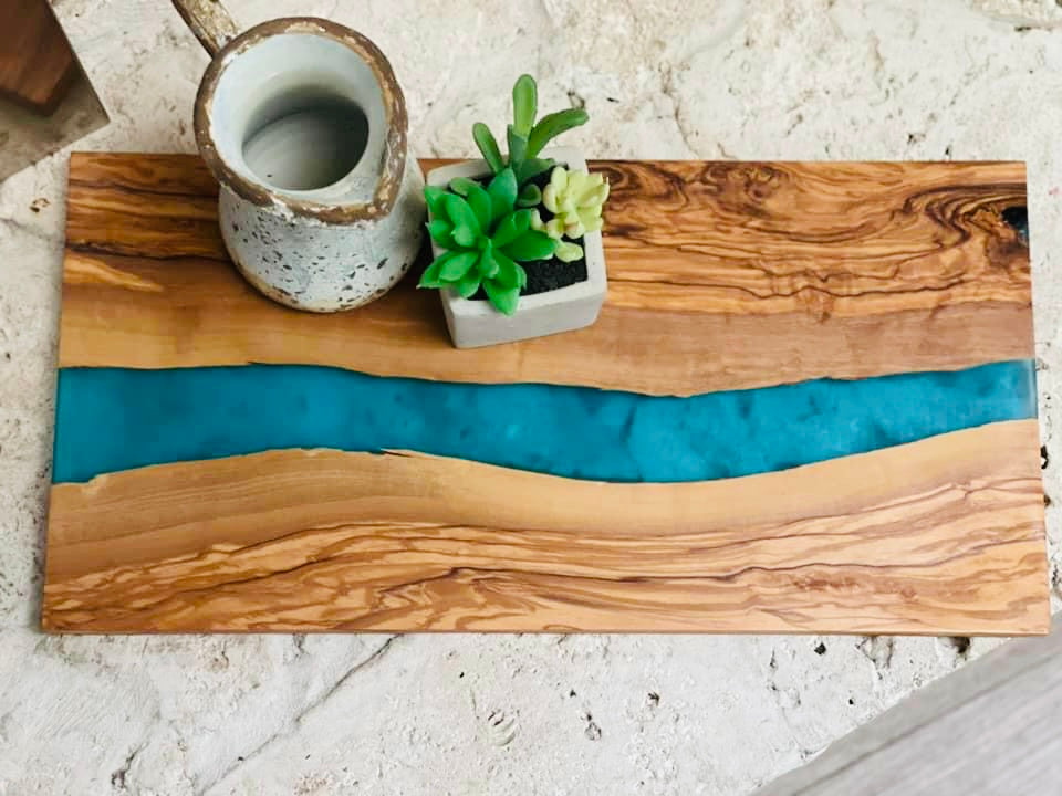 Custom engraved olive wood & resin cutting/serving/display board