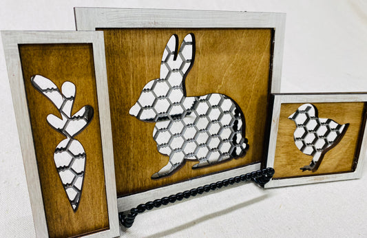 3D EASTER wood chicken wire shelf sitter sign