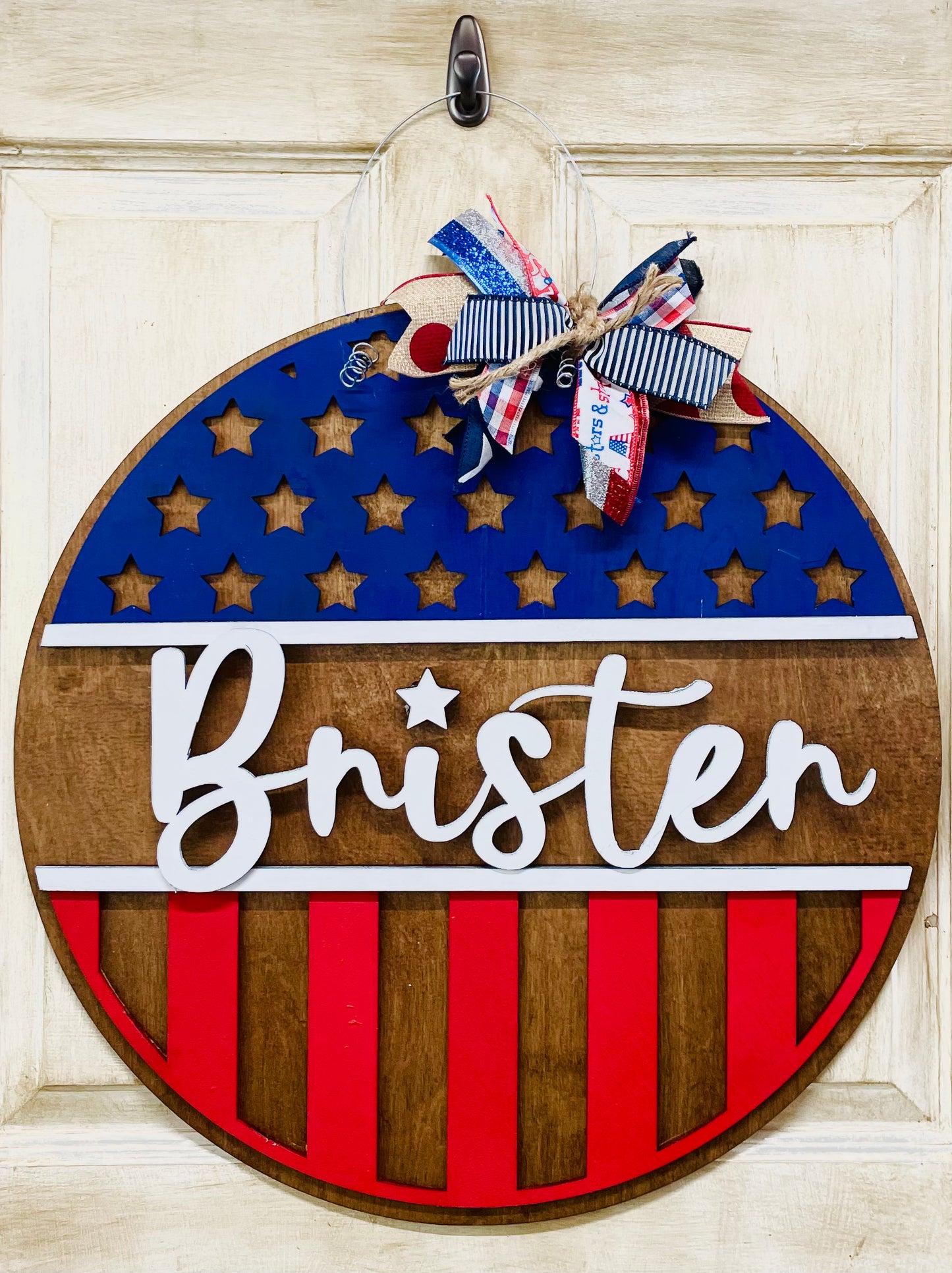 PAINTED 3D Patriotic Flag door sign with custom name or welcome
