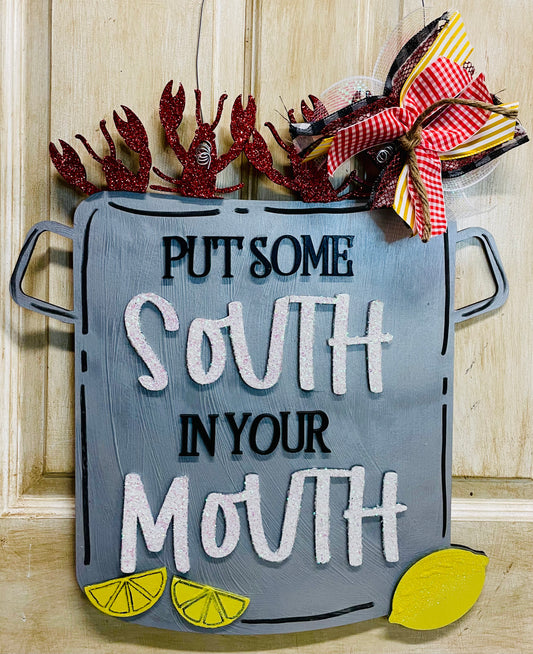 3D crawfish boiling pot door hanger w/ put some south in your mouth