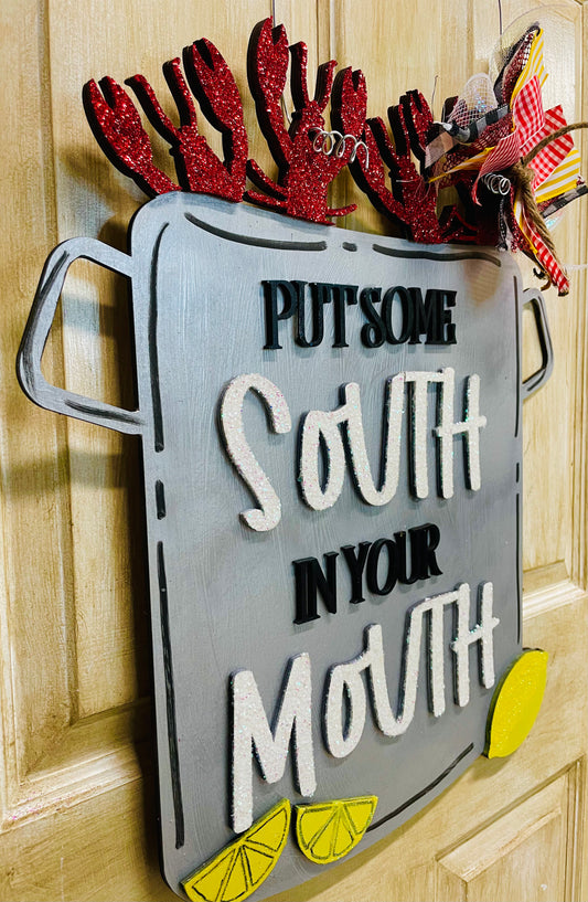 3D crawfish boiling pot door hanger w/ put some south in your mouth