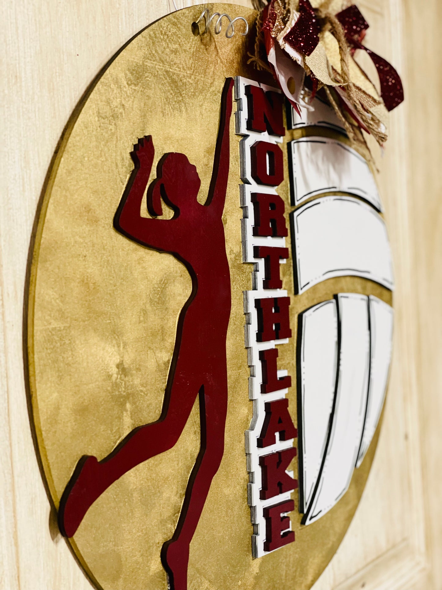 3D split volleyball door sign - custom to your school