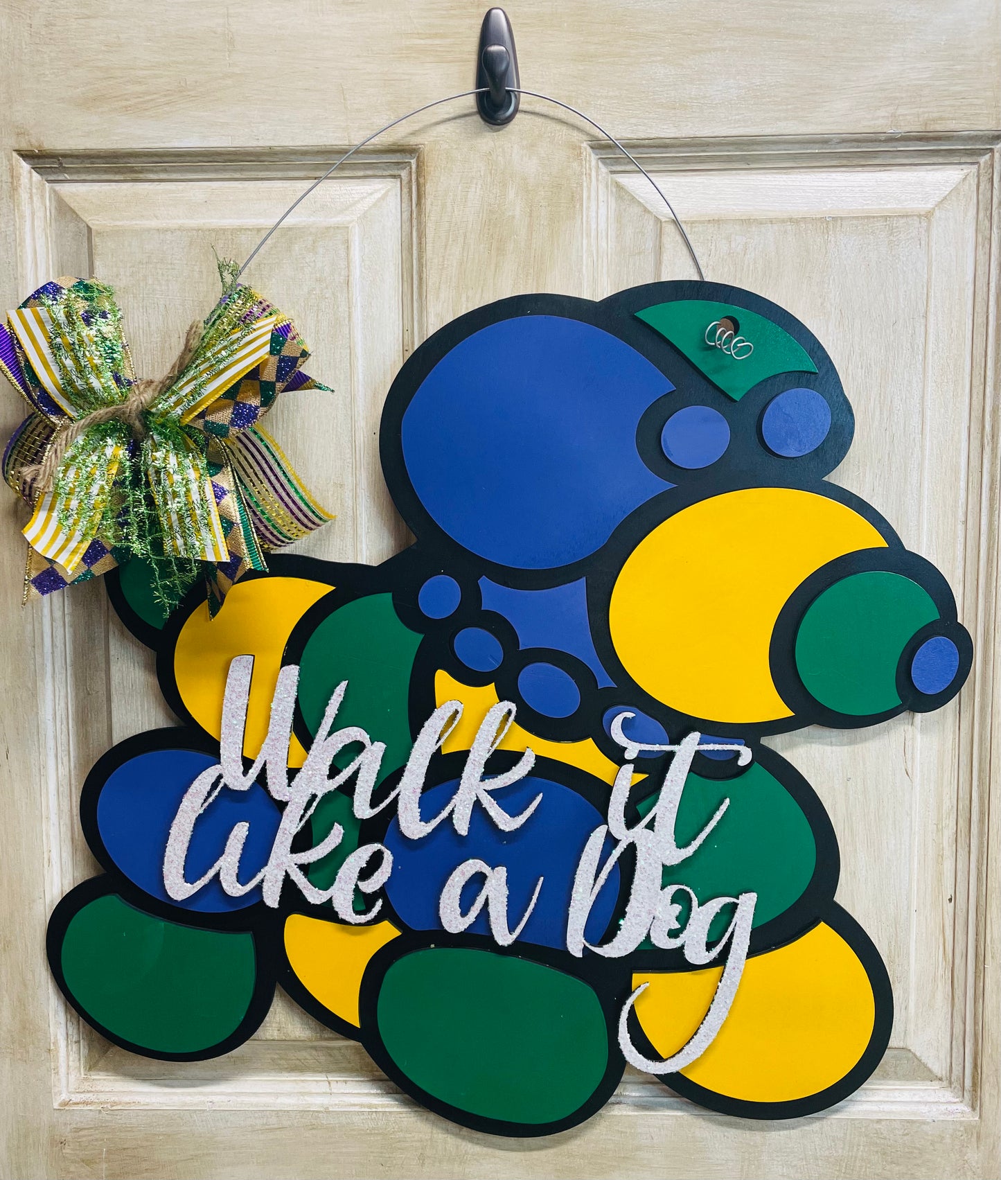 3D Mardi Gras bead dog door sign