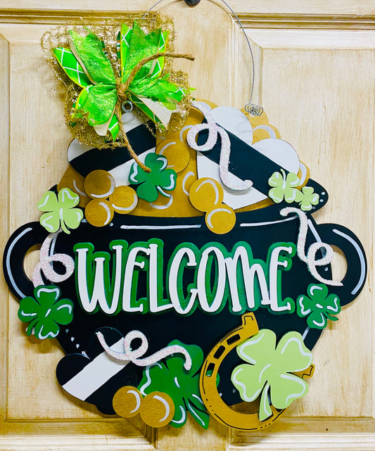 3D pot of gold door hanger w/welcome