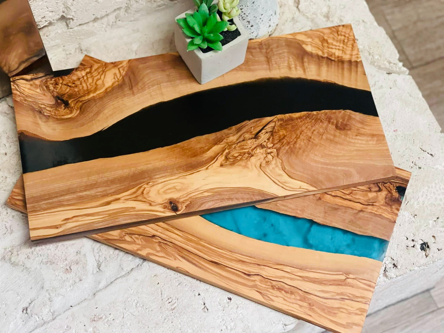 Custom engraved olive wood & resin cutting/serving/display board