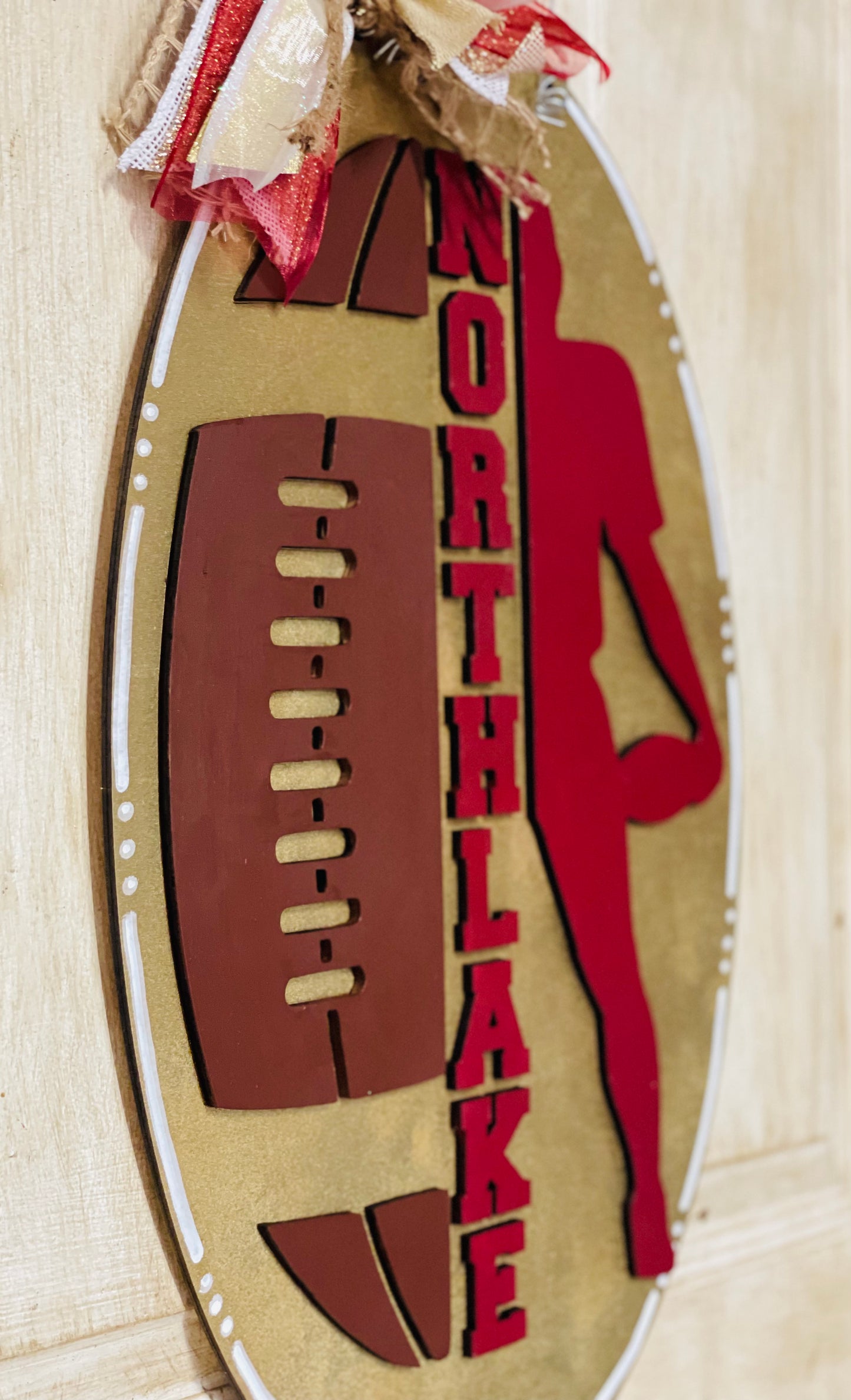 3D football half player/half ball door sign