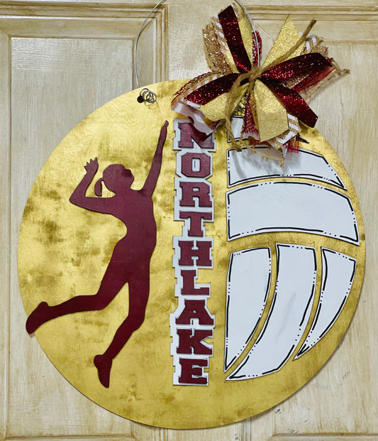 3D split volleyball door sign - custom to your school